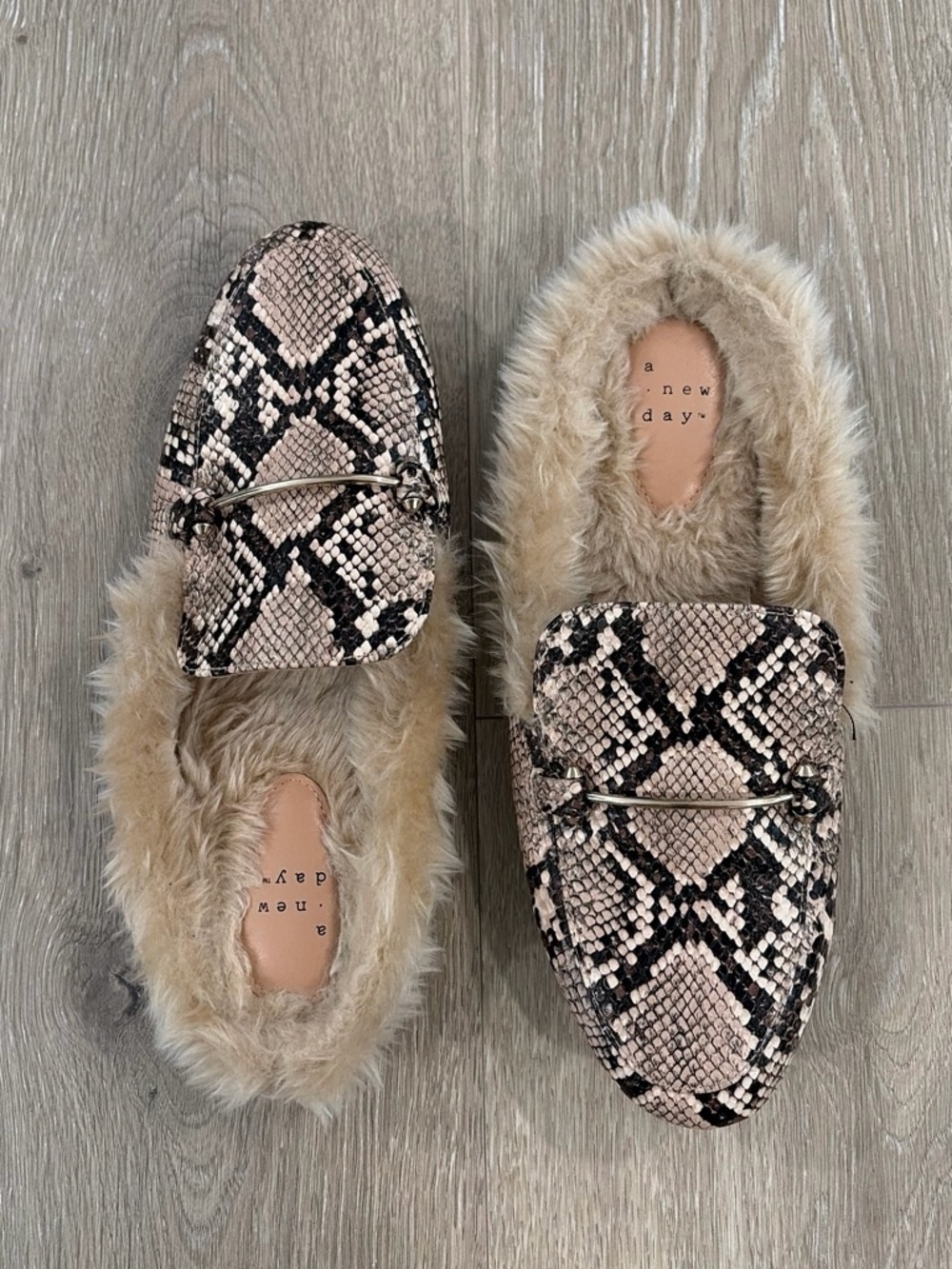Target Faux-Fur Lined Snake Print Loafers in Beige and Black
